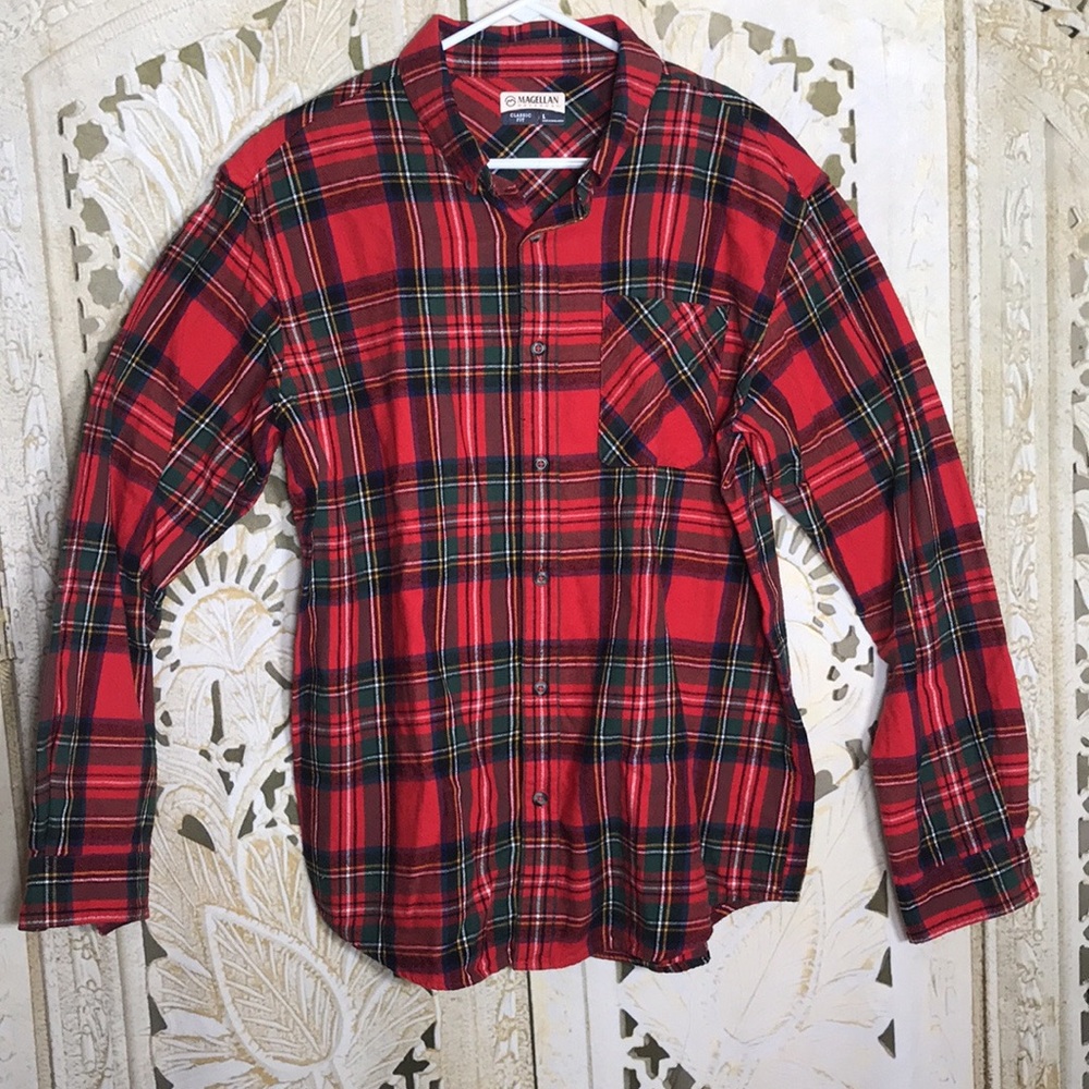 Magellan Outdoors Red Plaid Men's Dress Shirt